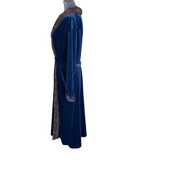 Jasmine Rose Womens Blue Velour Robe With Paisley Trim L/G - Picture 3 of 5